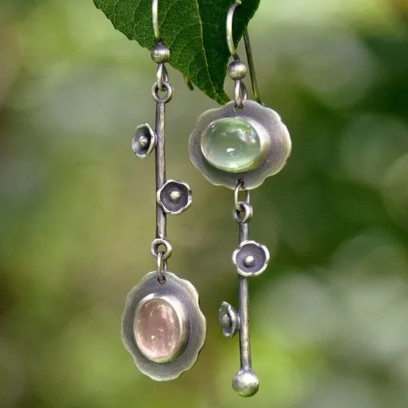 

Vintage Female Oval Moonstone Drop Earrings Charm Silver Color Dangle Earrings For Women Dainty Bride Flower Wedding Earrings