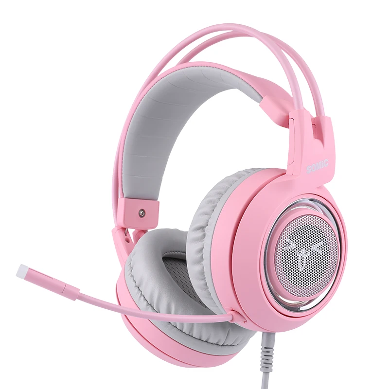 SOMIC G951 розовый USB гарнитура со светодиодной вставкой с милым рисунком кота для