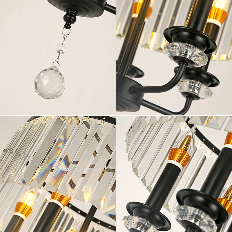 Скандинавские Черные хрустальные люстры D42cm 5L классический светодиодный люстра
