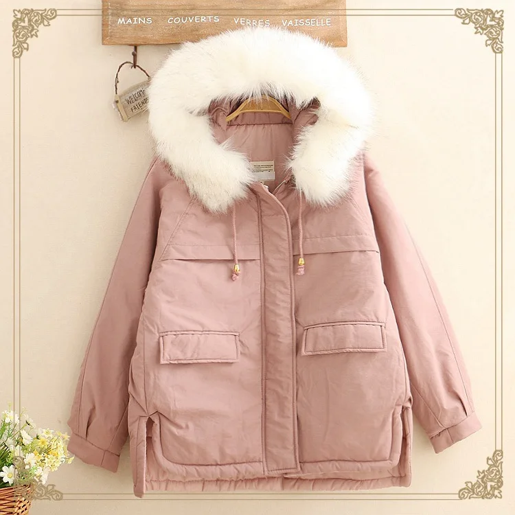 

2019 Girl new style Heavy hair collar bread coa female loose cotton-padded jacket schoolgirl keep warm winter jacket