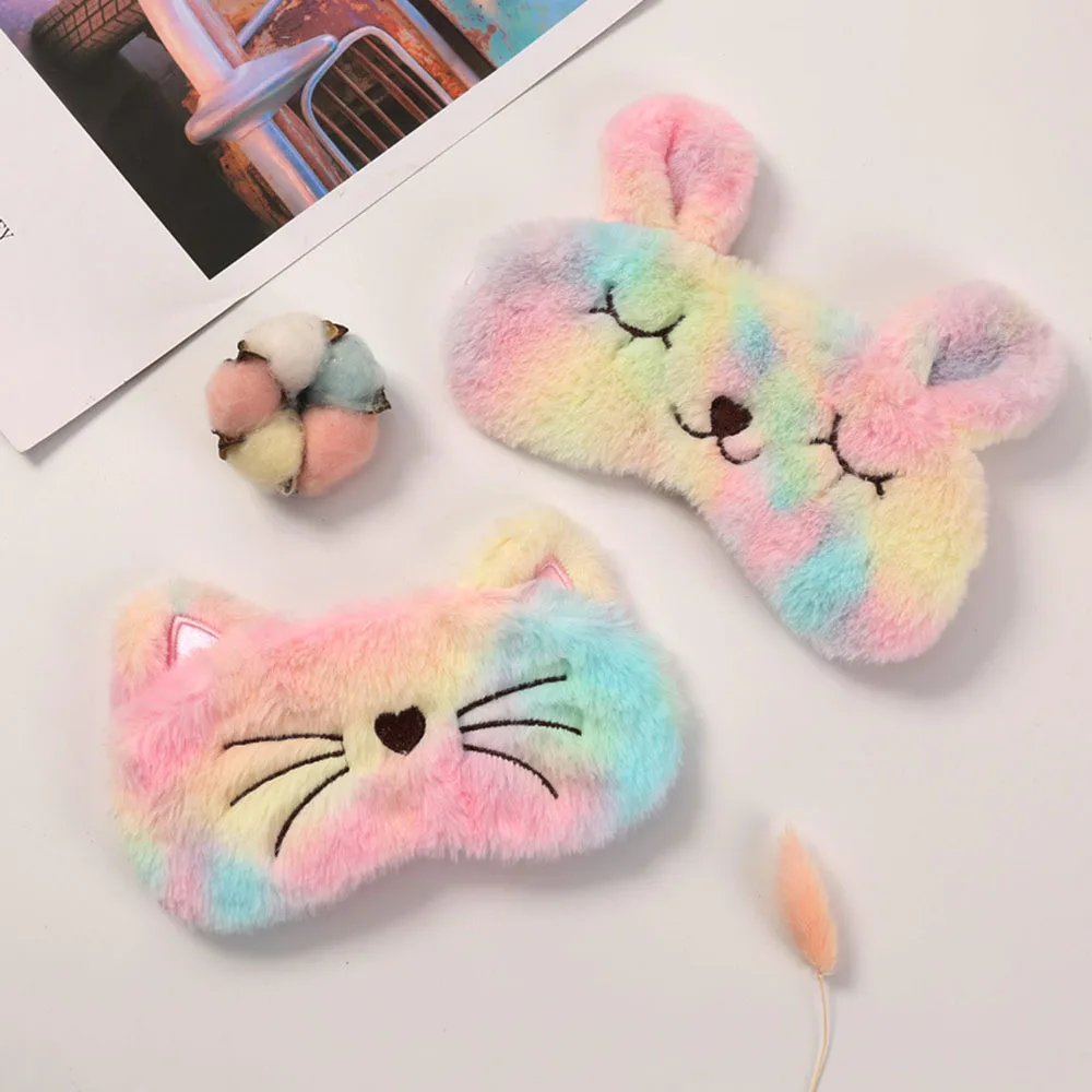 

Tie-dye Cute Rabbit Cat Eye Mask Colorful Sleeping Eye Band For Women Travel Block Out Sleep Mask Eye Cover Blindfold Eyepatch