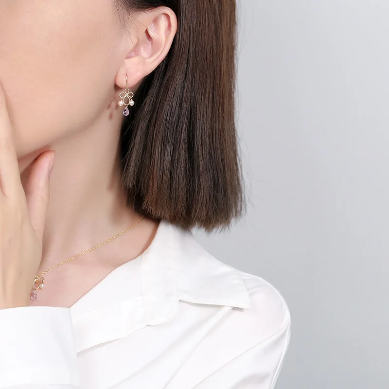 

DAIMI Natural Amethyst Gemstones Earrings For Women Solid 14K Gold Filled Earrings Fine Jewelry