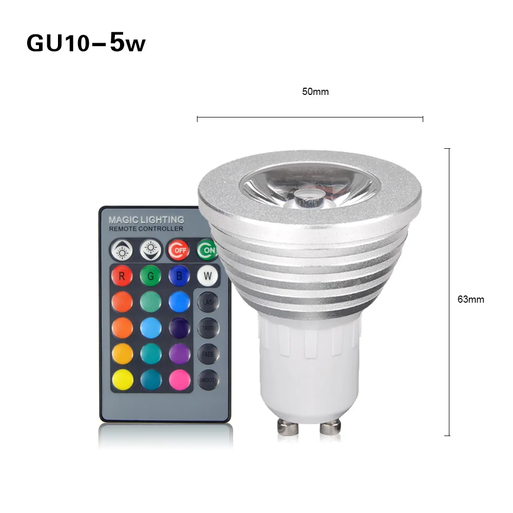 GU10 5W 1 шт. прекрасный 16 цветов RGB Рождественский Декор атмосферный светодиодный ночник E27 5 Вт 110 В-220 В светодиодный светильник Точечный светильник+ ИК-пульт дистанционного управления - Испускаемый цвет: GU10 5W