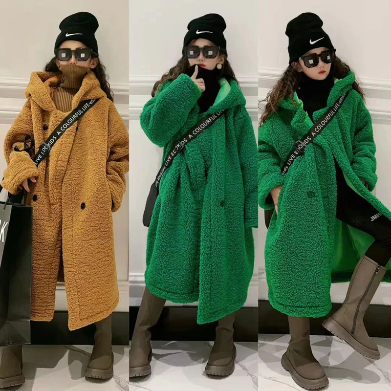 

Girls lamb wool coat long faux fur fur coat 2021 winter new style jacket