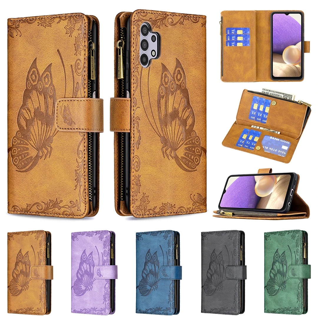 

For Samsung A32 5G Zipper Butterfly Wallet Leather Case for Samsung Galaxy A42 A52 A72 5G Folio Book Flip Cover A52 A72 4G Funda