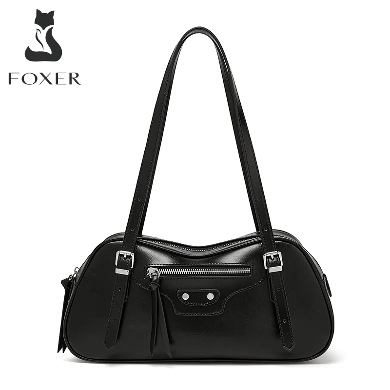 

FOXER New Original Niche Design Lady Pillow Bag Woman Versatile Boston Large Capacity Shoulder Bag Fashion Split Leather Handbag