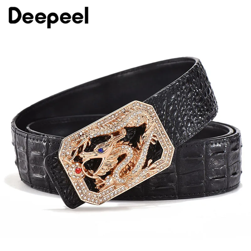 

Deepeel 1pc 3.3*105-125cm Men's Luxury Smooth Buckles Belt Crocodile Embossed Leather Crafts Decoration Male Designer Belts