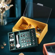 Hot Sales Jewelry Box Fashion Portable Velvet Ring Earrings Display Organizer Tray Holder Earring Jewelry Storage Case Showcase