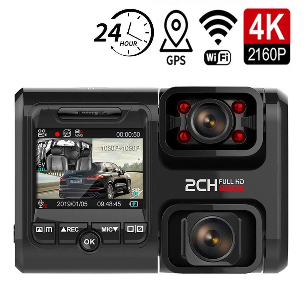 

4K 2160P WIFI GPS Dual lens Car Front Camera with Car Cabin Recorder ADAS Car Dashcam 24H Parking Mode Driving DVR Camera