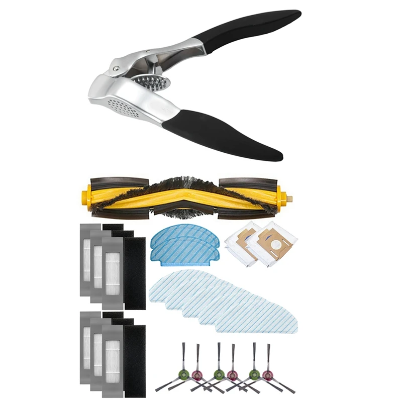 

Garlic Press,Soft Easy Squeeze Handle, Sturdy Garlic Mincer with Main Side Brush Filter Dust Bag Strong Mopping Cloth