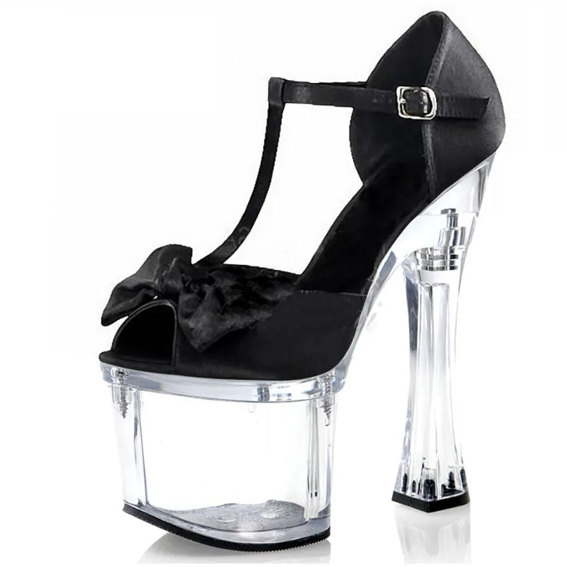 Clear Platform Sandals Model Show 7 Inches Super High Heeled Pole Dance Shoes 18cm Open Toe Coarse Fetish