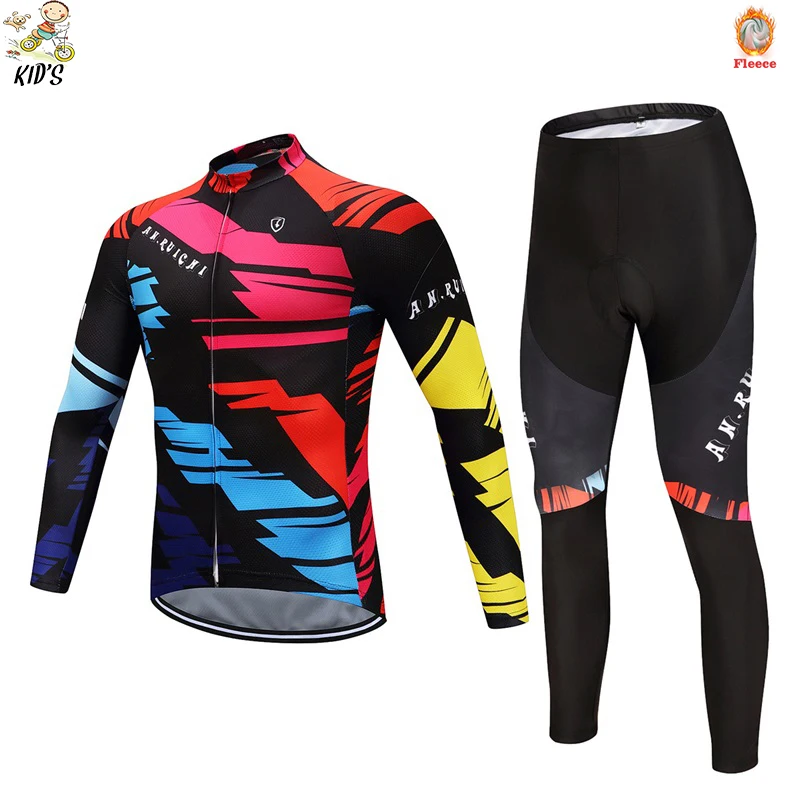 

Thermal Fleece Kids Cycling Clothing Winter Children Outdoor Sports Long Sleeve Cycling Jersey Set MTB Boy Girl Racing Wear 2022