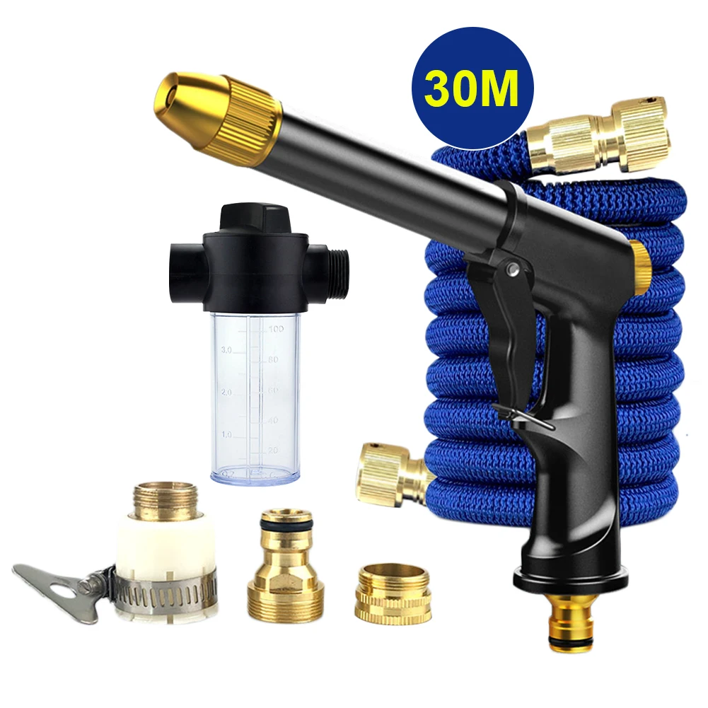 

15m/30m Expandable High-Pressure Water Gun, The Hose Has a Rotating Nozzle and a Car Wash Tool With 360-Degree Rotation Design
