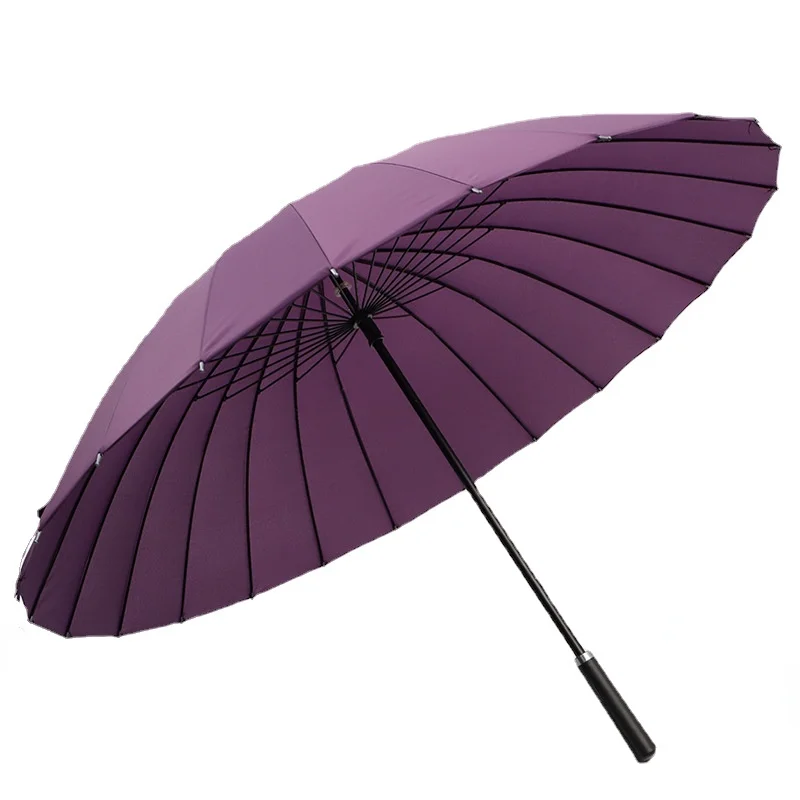 

Long Handle Umbrella Reinforced Windproof 24 Bone Manual Kawaii Outdoor Advertising Umbrella Leather Handle Straight Umbrella