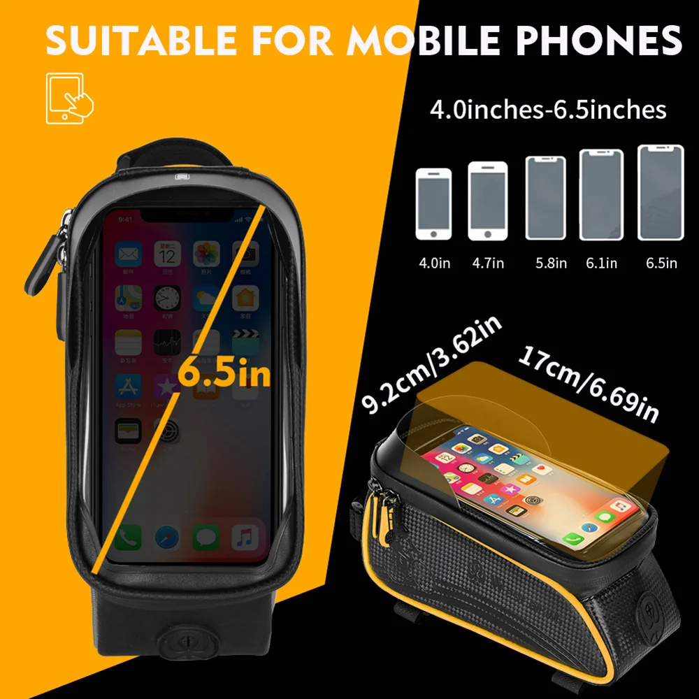 

6 Inch Waterproof Cycling Phone Mount Bag Handlebar Bag Touch Phone Bag