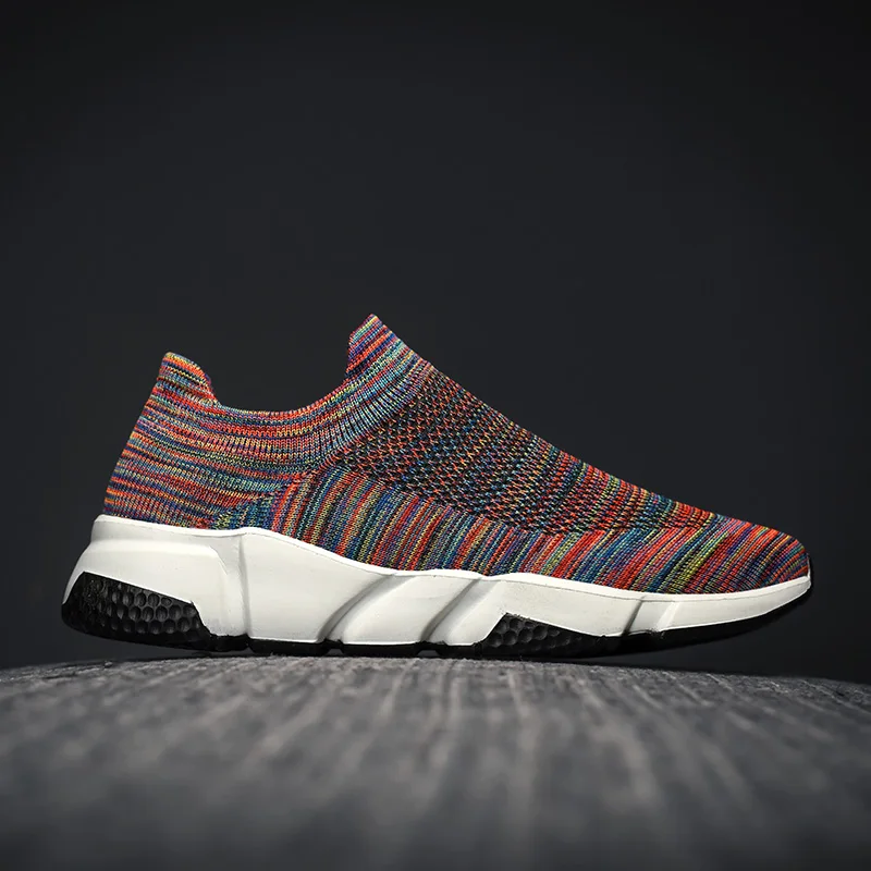 

Men's Sock Shoes Rainbow Casual Sneakers Mesh Slip on Running Walking Shoes for Men Knitted Trainers Black Grey Gym Sneakers