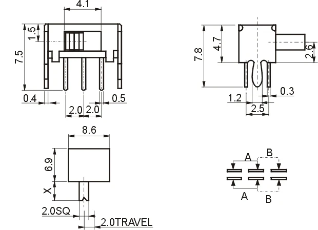 

10PCS SK22D07 SK22D07VG4 Toggle switch 2P2T 6Pins Handle high 4mm