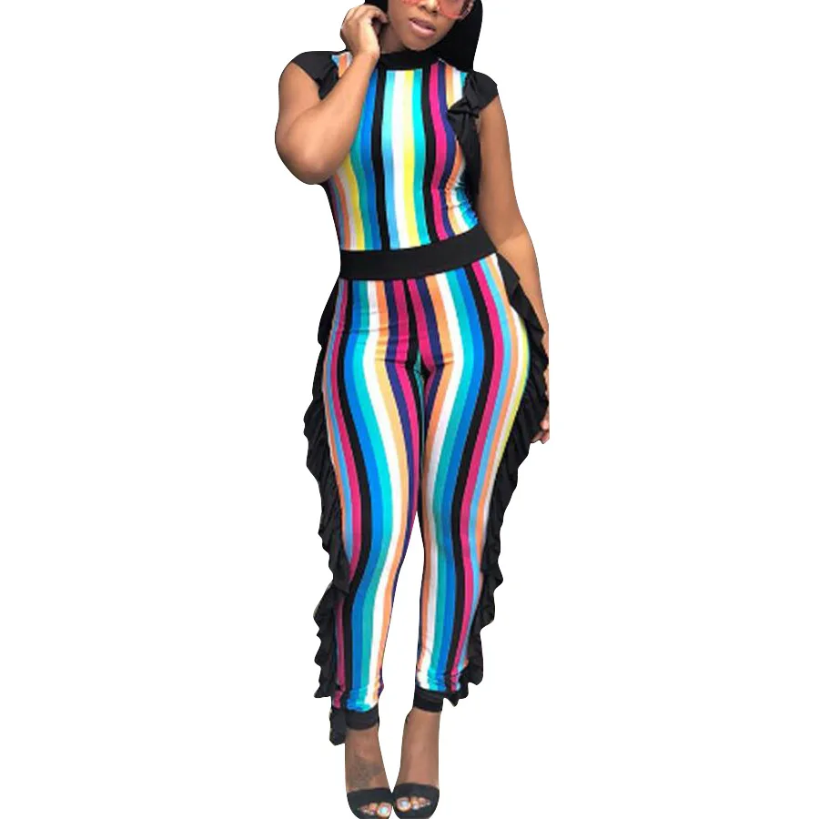 AR5528 Europe and the United States 2021 sexy women's sexy multicolor striped wood ear jumpsuit