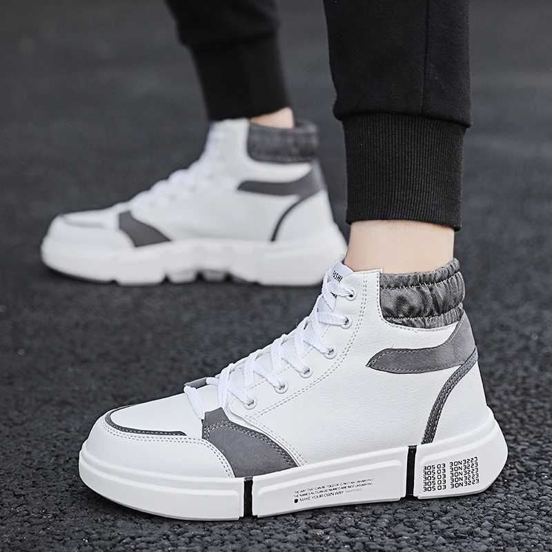 

shoes Men Leather White Black High Top Brands Ankle Work Dress Male Low Heel Oxfords Boots autumn boots Men shoes 2019