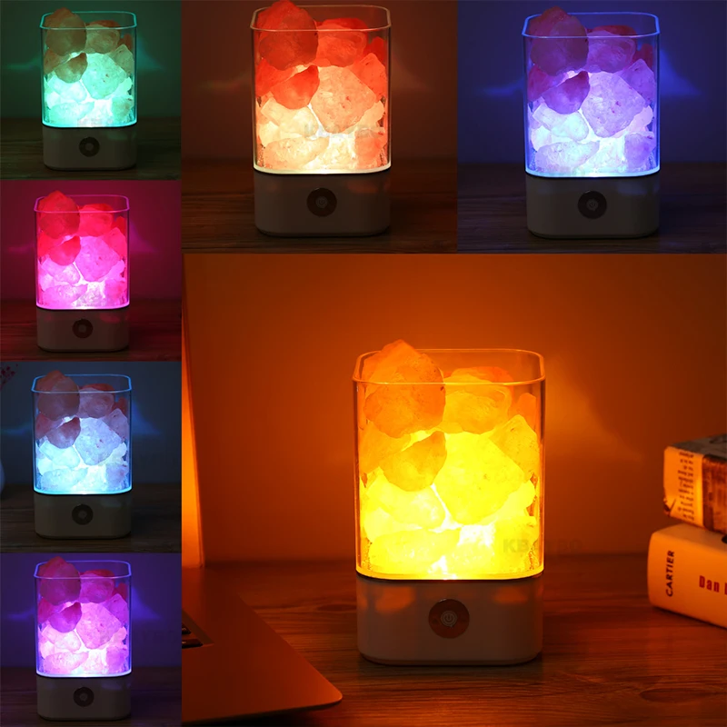 

USB Crystal Light Natural Himalayan Salt Lamp Led Lamp Air Purifier Mood Creator Indoor Warm Light Table Lamp Bedroom Lava Lamp