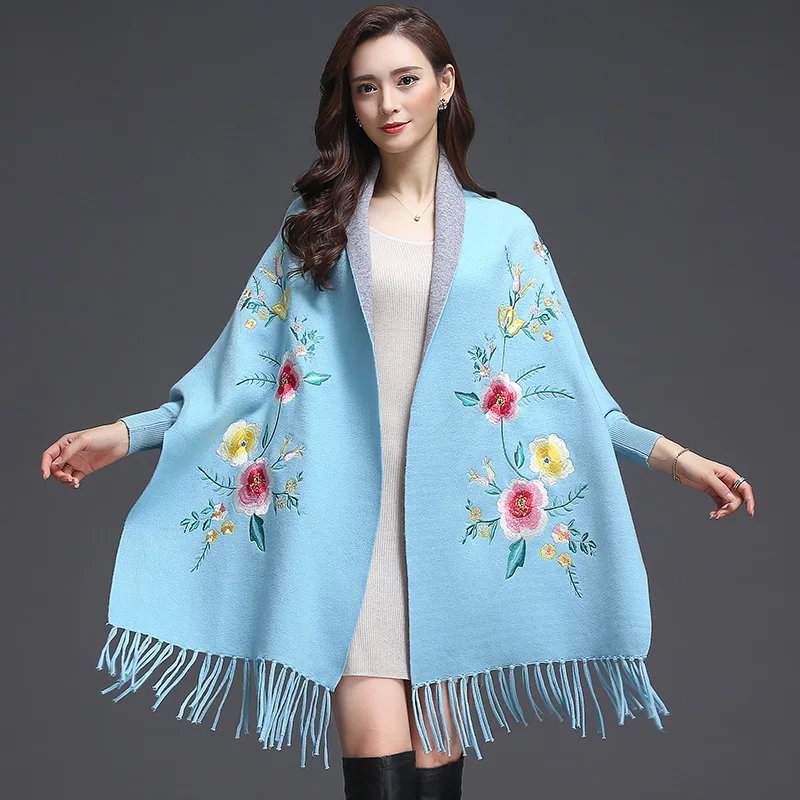 Женский шарф накидка зимние шарфы большого размера шаль Вышитая Шаль бахрома