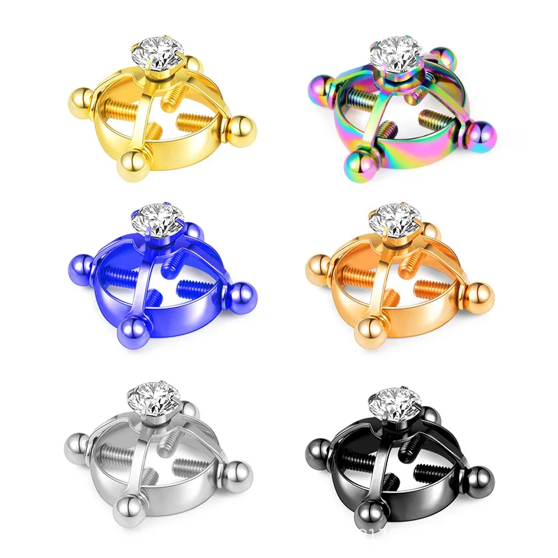 

Sex Toys Bdsm 1PC Round Non Piercing Nipple Clamps Stainless Steel Inlaid Zircon Shield Fake Nipple Screw Nipple Clamps