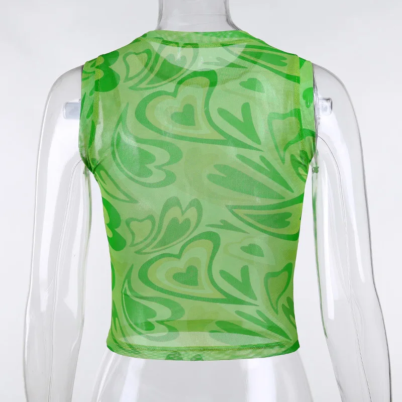 Уличная одежда сетчатые майки женские топы без рукавов с принтом сердца