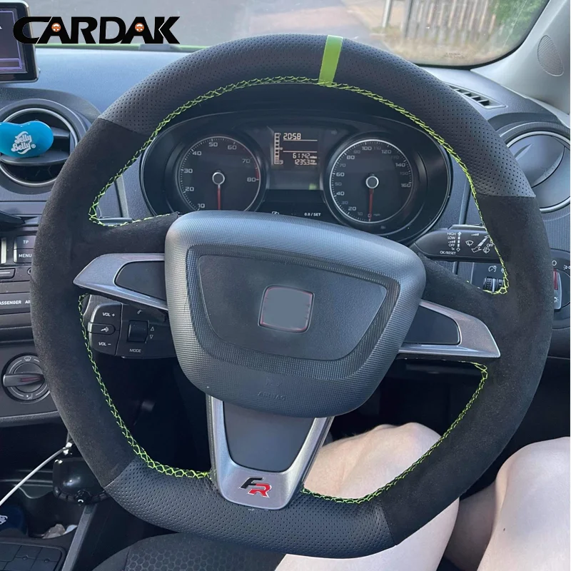 

CARDAK Custom Black Leather Soft Suede Car Steering Wheel Cover For Seat Ibiza(6J)(FR/CUPRA) 2012-2015 Mii FR 2013-2020