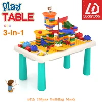 building block table kids desk with 105 pcs marble race run set compatible with duploe educaitonal toys for children toddler