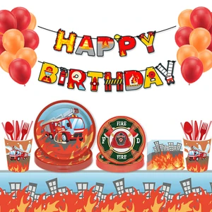Одноразовые тарелки для пожарной вечеринки, соломенные чашки для детского праздника, тематика пожарного, на 3-й, 4-й, 5-й день рождения, принадлежности для вечеринки