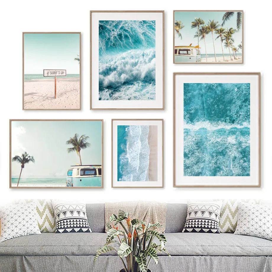 

Tropical Sea Beach Surf Van Coconut Tree Wall Art Canvas Painting Nordic Posters And Prints Wall Pictures For Living Room Decor