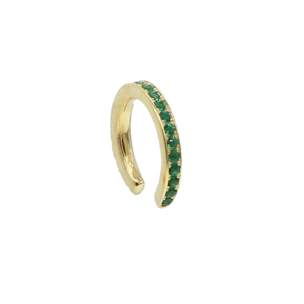 green Серьги-клипсы без пирсинга, не пирсинг, серьги-манжеты, серьги-клипсы без пирсинга, Стерлинговое Серебро 925 пробы с радужным cz манжетом - Окраска металла: green