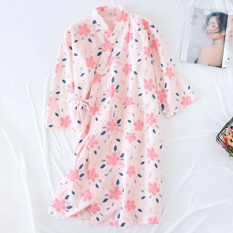 

Women Print Cotton Sleepwear New Sexy Kimono Bathrobe Casual Yukata Robe Gown Print Nightgown Home Dress Loose Nightdress