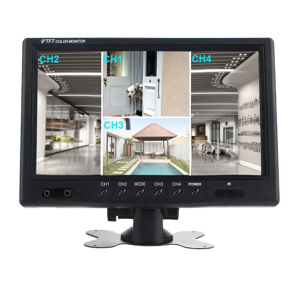 9 TFT lcd сплит-экран Quad монитор CCTV охранного видеонаблюдения автомобиля заднего вида монитор с 4 разъемами RCA