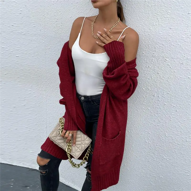 Свитер длинный кардиган вязаный женский осенне-зимний свободный шикарный