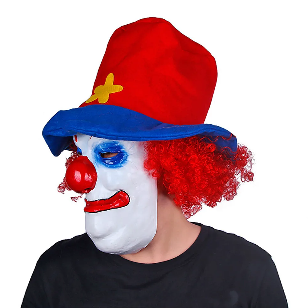 Страшная маска на Хеллоуин клоун латекс полная для лица большой рот красный нос