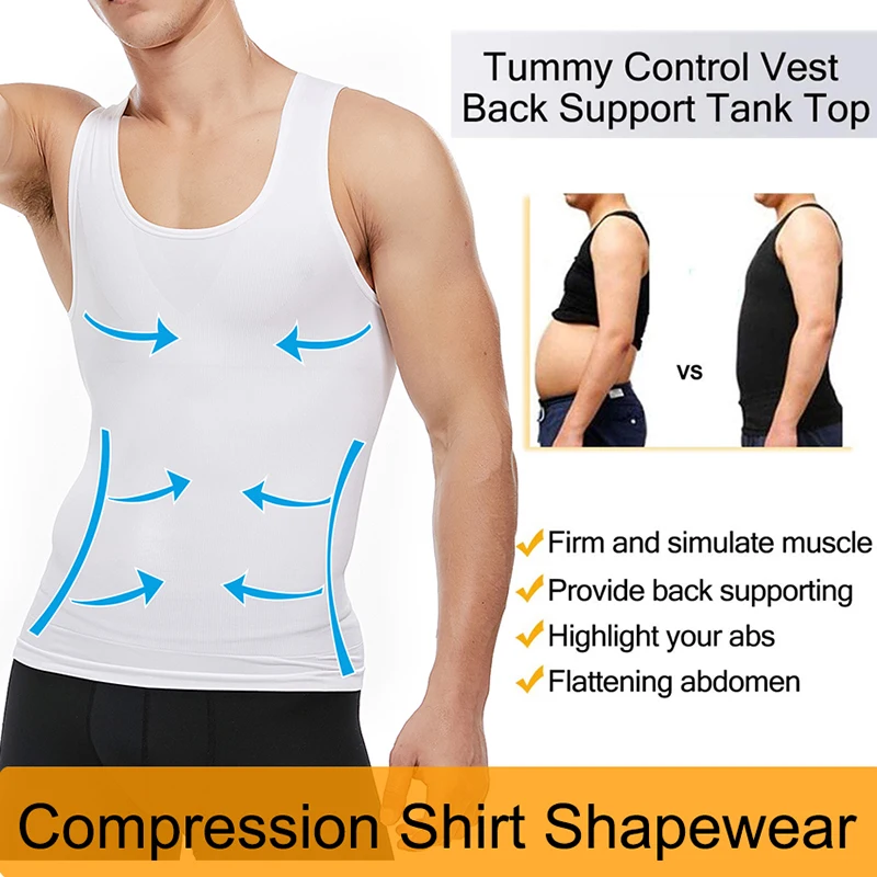 Mens Slimming Body Shaper Vest Shirt Abs Abdomen Compression Shirt to Hide Gynecomastia Moobs Workout Tank Tops Undershirts