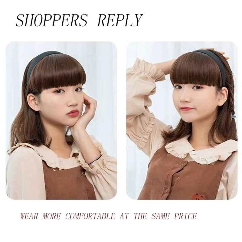 

High Temperature Fiber Synthetic Hair Fringe Blunt Bangs with Headband Straight Red Hair Bangs Girl Hairband headwear