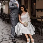 JIERUIZE белые свадебные платья на одно плечо с одним длинным рукавом атласные Короткие свадебные платья vestido de noiva