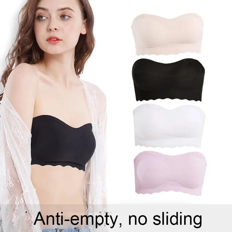 

Ice Silks Air Bra No Sliding Strapless Bra Anti-slip Wireless Padded Underwear Seamless Bra XRQ88