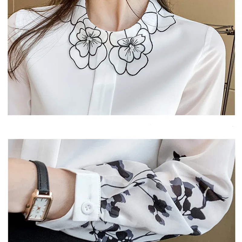 

2021 Autumn Women's Blouses Shirt Print Turn-down Collar Button Floral Ladies Tops Long Sleeve Shirt Fashion Basic Woman Clothes