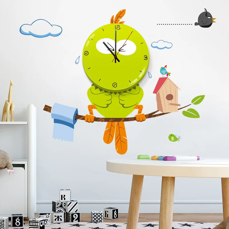 

DIY Cartoon Wall Clock Children's Room Decorated Punch-free Wall Clock Household Living Room Clock Ornaments Are Modern