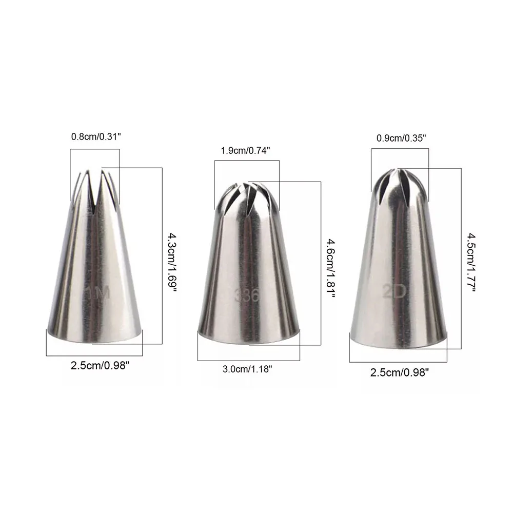 

3 pcs Icing Frosting Nozzles for Cake Decorations Stainless Steel Material Fondant Cream Pastry Baking Tool Bakeware