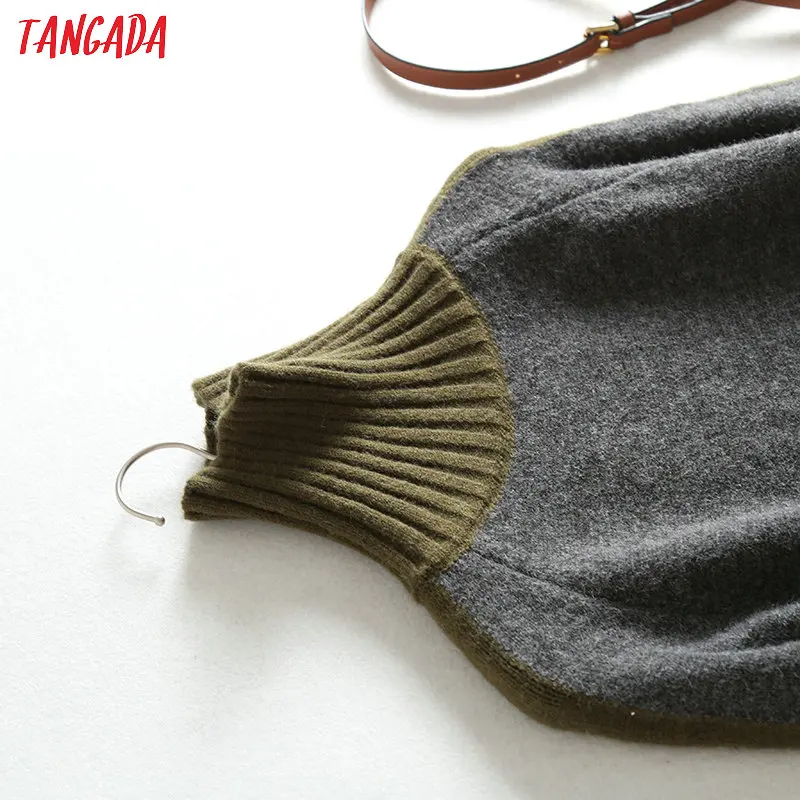Tangada, женское вязаное платье, водолазка, толстая, зимняя, для девушек, элегантное, платье-свитер, с длинным рукавом, в винтажном Корейском стиле, BC63