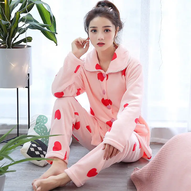 Новинка Женский пижамный комплект из кораллового флиса осенне-зимняя Милая
