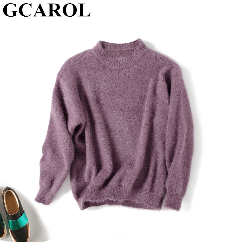 GCAROL, новинка, женский толстый свитер с круглым вырезом, Осень-зима, тянущийся, теплый, мягкий, на ощупь, джемпер, чистый, женский, короткий, для отдыха, вязаный пуловер