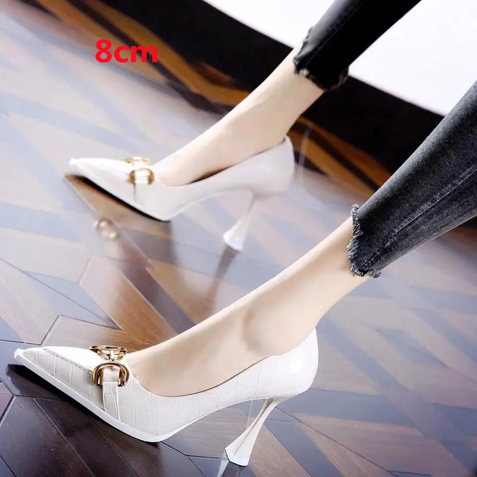 

Cresfimix Women Fashion Sweet White Pu Leather Slip on Stiletto Heels for Night Club Lady Sexy Black Pu Leather Heel Shoes A9400