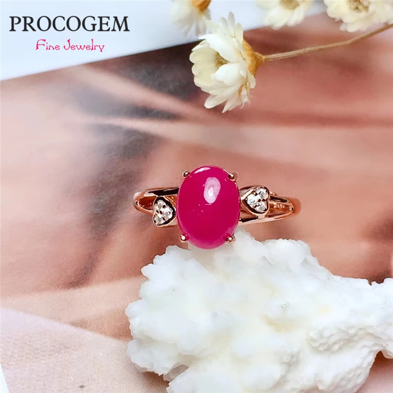 PROCOGEM Natural Pink Ruby Ring for Women Girl OL gifts 2.5ct Genuine red gemstones rings fine Jewelry 925 Sterling Silver #755 | Украшения