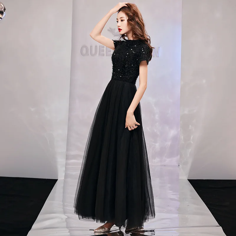 

Elegant Black Evening Party Dress Bling Sequins Banquet Dress Temperament O-neck Hostess Dress Noble Slim Prom Dress Oversize 3X