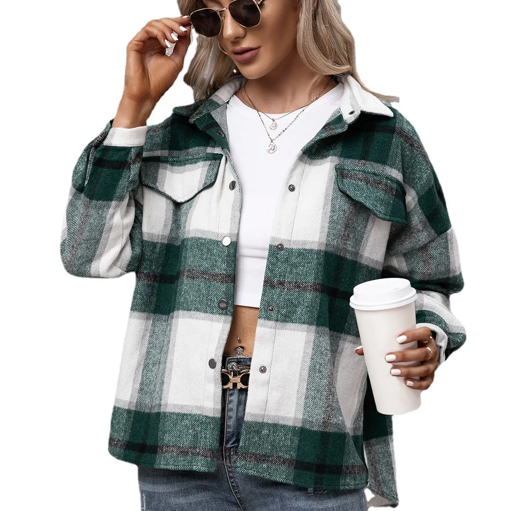 

Women Fashion Autumn Winter Plaid Loose Casual Thick Shirt Plush Cardigan Jacket Coat Outerwear